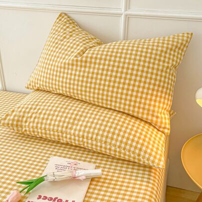 Lemon Check Polyester Pillowcase Set Soft Bright Yellow Gingham Bedding Cover 48x74cm 50x75cm 20x30in For Cozy Home Decor
