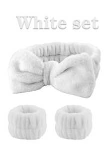 1 bộ Phong cách Đơn giản Của phụ nữ Có thể điều chỉnh Khăn tắm Dây buộc tóc Bộ Bao gồm 1 Miếng Đầu Khăn tắm & 2 Miếng Cổ tay Khăn mặt + 1 Miếng Phòng tắm Băng tay Hoàn hảo Đối với Tắm rửa & SPA - trắng - Xem 2