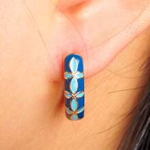 Modische blaue Blumen Muster Emaille Kupfer Ohrringe für Frauen Mädchen Party Bankett Ohrringe in Goldfarbe süße Accessoires Geschenk