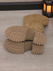 女款過膝西式厚跟靴子,附平臺,卡其色 - 卡其色 - 查看 6