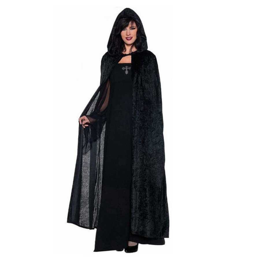 1pc Halloween Cosplay Costume Wizard Witch Death Black Cape Robe Cloak For Women And Men,Christmas - Black - View 1