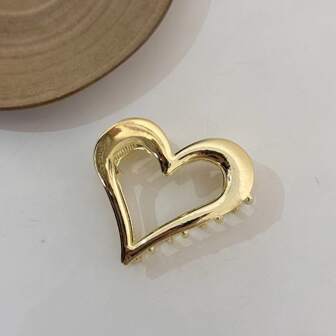 Metallic Heart Hair Claw Clip With Hollow Out Design, Versatile