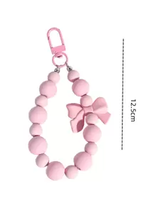 1pc Pink Pearl Bow Keychain Mobile Phone Chain Earphone Case Anti-Lost Strap Car Keychain Beaded Decoration Backpack Pendant Accessory Bag Accessories Gift Gift Accessories Decor For Teen Girls Women College Students Rookies & White-Collar Workers Car Accessories Women Key Chain Charms Key Lanyard Wristlet Keychain - Pink - View 3