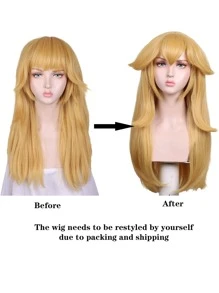 成年人尺寸27英寸金色公主假髮帶劉海金發長款波浪狀萬聖節角色扮演假髮適合女士化妝舞會假髮 - 金色 - 查看 7