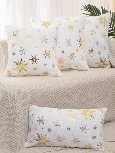 1 件圣诞雪花图案 Velboa 面料彩色铝箔印花装饰枕套（无枕芯）
