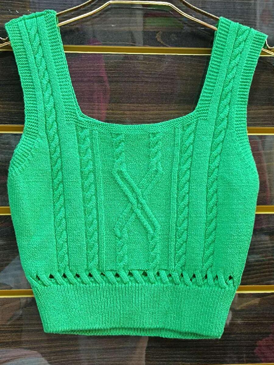 Women Knit Tops - Army Green - View 1