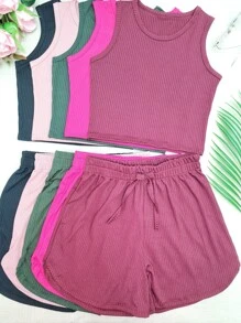 Women Two-piece Outfits - Red Violet - View 9
