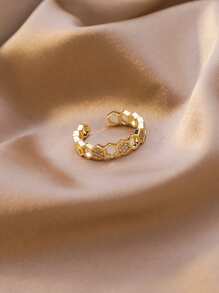 1入組魅力四射不銹鋼方晶鋯石裝飾鏤空開口戒指適合女士適用於禮品 - 金黃色 - 查看 3