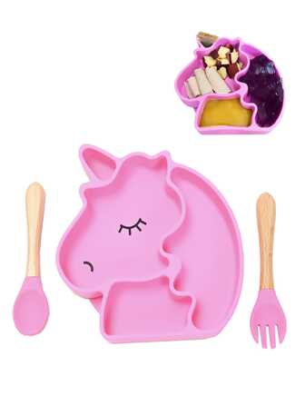 Plato para Bebé Forma Unicornio con Divisiones y Cubiertos