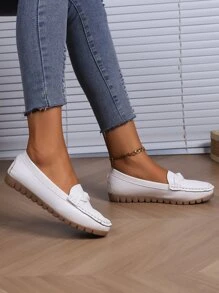 Women's Handmade Flat Casual Loafers, Leather, Versatile For Daily Office Wear