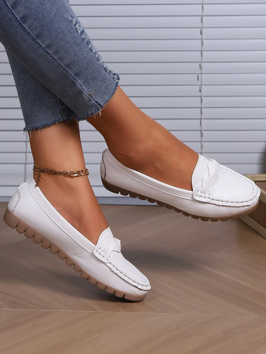 Women's Handmade Flat Casual Loafers, Leather, Versatile For Daily Office Wear