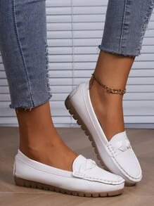 Women's Handmade Flat Casual Loafers, Leather, Versatile For Daily Office Wear