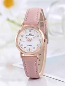 2入組時尚青少年女士皮帶12數字學生手錶配手鍊 - 粉色 - 查看 2