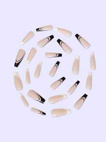 Mejore Su Apariencia - 24 Piezas De Puntas De Uñas En Estilo De Ballet, Mezcla De Color Nude+blanco Y Negro, Juego De Uñas Postizas De Cobertura Completa Con Brillo De Perlas Francesas Para Fiestas, Bailes Y Uso Diario - Multicolor - Ver 6