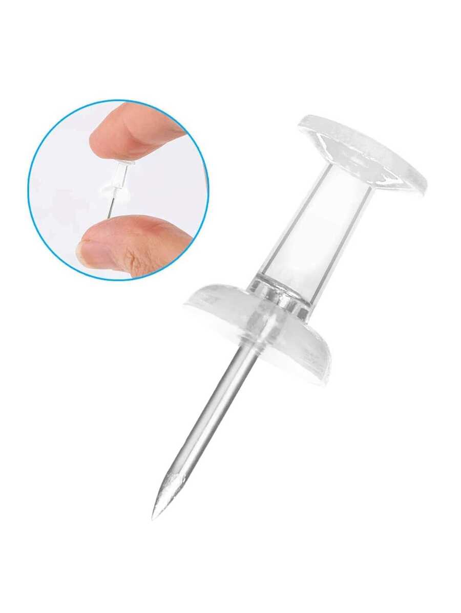 About 100pcs/box Drawing Push Pins, Notice Board Pins For Board, Maps, Posters, Photos And Home Office Craft Projects - Clear - View 1