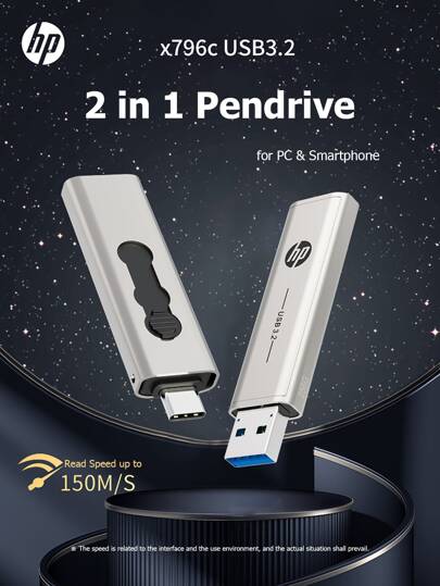 HP HP USB3.2 Type C Flash Drive 256GB 128GB 64GB Pendrive Tiny Memory Stick Storage Device Metal Flashdrive 2 In 1 U Disk For PC Laptop Desktop Smartphone