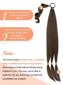 編織馬尾辮,長直棕色包裹式髮延,自然柔軟的合成髮束,適用於女性 - 棕色 - 查看 4