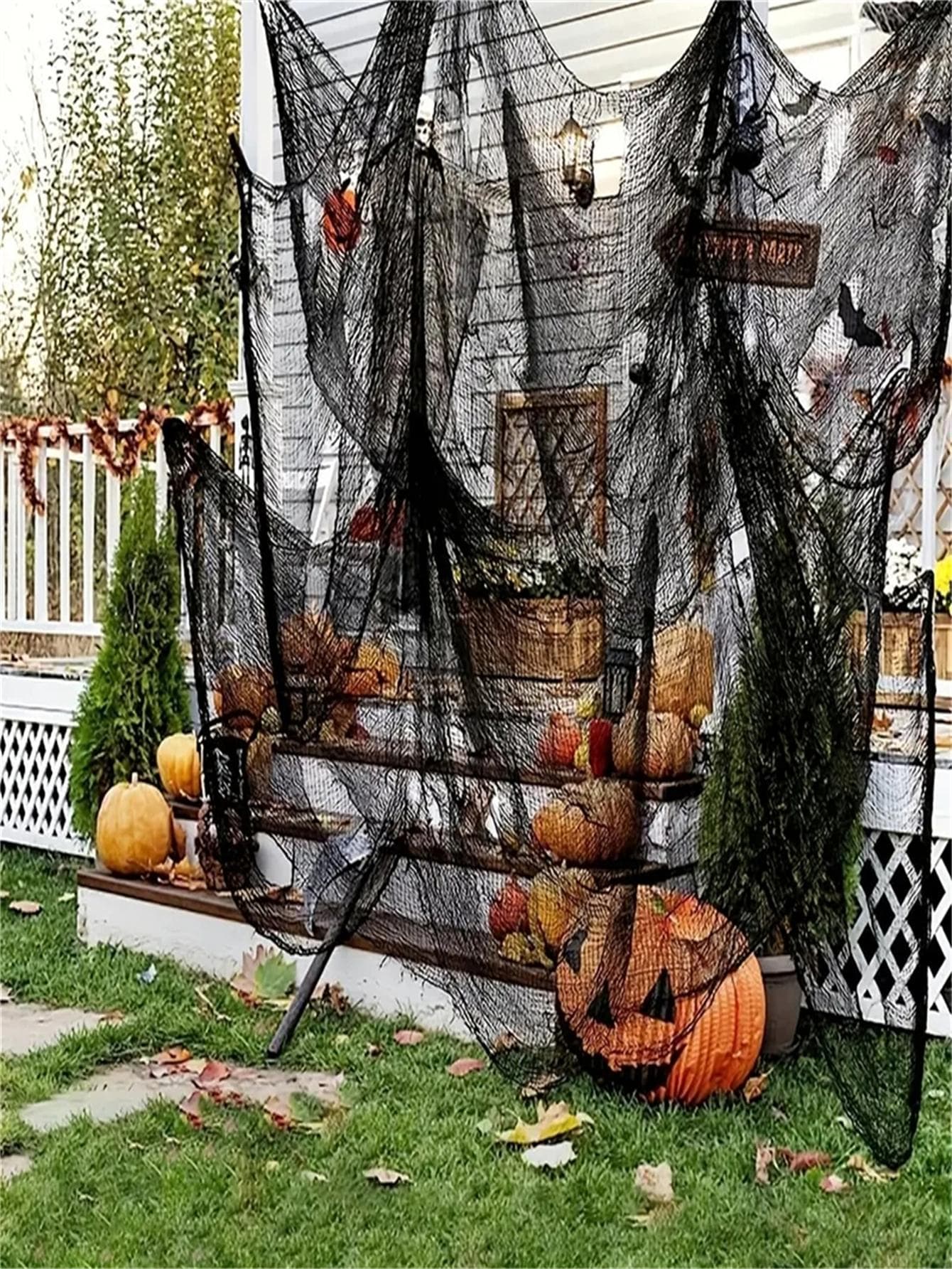 1pc, Halloween Creepy Cloth Decoration, Black Scary Halloween Gauze Cloth, 71x 30 In, Spooky