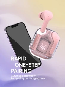 Chimexhy 1 auricular inalámbrico totalmente intrauditivo con control de volumen digital, control de voz, micrófono,Audifonos - Rosa - Ver 5