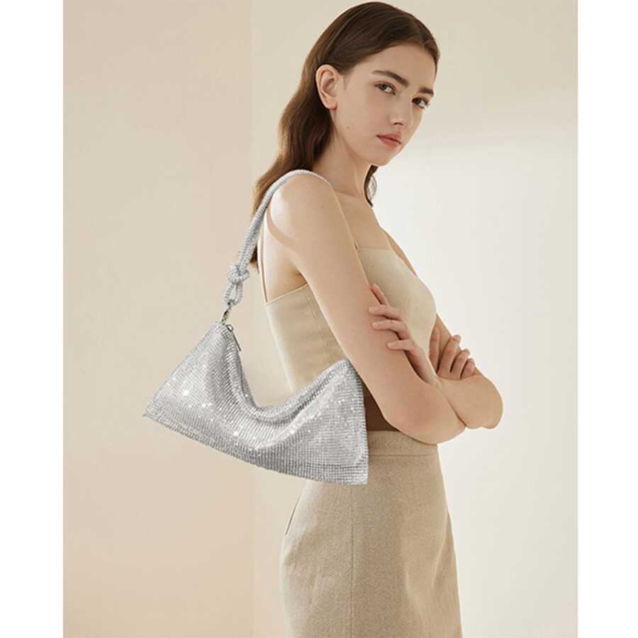 BOSTANTEN Rhinestone Purse Sparkly Bag Silver Diamond Purses for Women Upgrade Evening Prom Rhinestone Handbag Hobo Bag - Silver - View 1