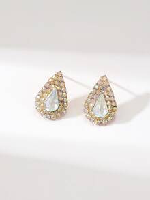 Retro Tear Drop Crystal Rhinestone Earring Stud for Women 1 Pair - Gold - View 2
