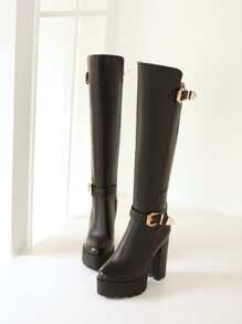 Bottes de cavalier à talons compensés pour femmes, confortables et sexy, style Ins, nouvelle collection printemps/automne, avec fermeture éclair à l'arrière, jambe épaisse élancée, bottes hautes à talons, à porter avec un pantalon