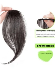 1 片 10 英寸长刘海，两侧有刘海，左中法式刘海，深棕色，天然接发，前发片，夹在头顶以延长刘海假发的长度