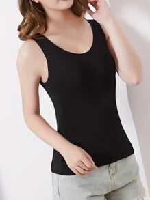純色加厚無袖背心上衣,柔軟舒適彈性無袖頂部,適用於女士內衣著 - 黑色 - 查看 2