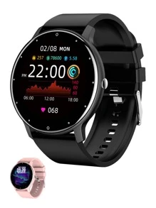 Outdoor Rugged Black Silicone Smart Watches for Men with Fitness Tracker Heart Rate Manual Blood Pressure Detection Compatible with Android iOS - Black - View 1