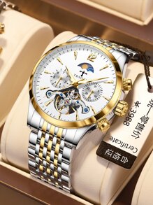 TRSOYE Moon 304 不鏽鋼金殼夜光功能陀飛輪機械機芯鏤空手錶男款 30 巴防水 - 金色 - 查看 1