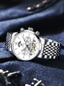 TRSOYE Moon 304 不鏽鋼金殼夜光功能陀飛輪機械機芯鏤空手錶男款 30 巴防水 - 金色 - 查看 2