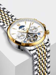 TRSOYE Moon 304 不鏽鋼金殼夜光功能陀飛輪機械機芯鏤空手錶男款 30 巴防水 - 金色 - 查看 8