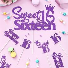 25Pcs 16th Birthday Cake Decorations, Sweet 16 Sixteen Cake Topper, Happy Birthday Sweet 16 Cupcake Toppers Purple for Boys Girls Happy 16th Birthday Party Supplies - Purple - View 4