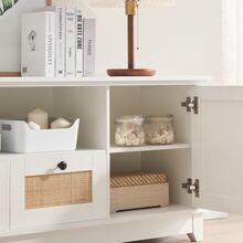 Rattan TV Stand for 65 inch TV,Console Table with Storage for Living Room,Entertainment Center Cabinet 63 x 16 x 23 inches,Mid Century Modern Wood TV Stand (Brown & White) - màu nâu - Xem 5