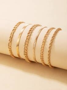 6入組蛇骨鏈扭曲手鐲套裝 - 時尚合金珠寶配件 - 金黃色 - 查看 2