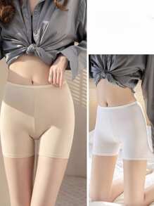 1pc Women's White Shorts Anti-Chafing Seamless Ice Silk Short Leggings For Summer - White - View 3