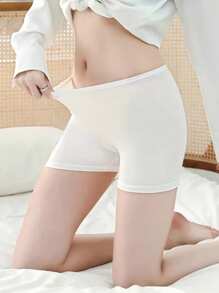 1pc Women's White Shorts Anti-Chafing Seamless Ice Silk Short Leggings For Summer - White - View 1