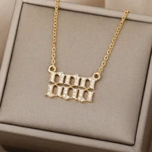 1pc Simple & Delicate Gold-plated Stainless Steel Number Pendant Necklace For Women, Perfect For Daily Wear, European And Ameican Style Necklace