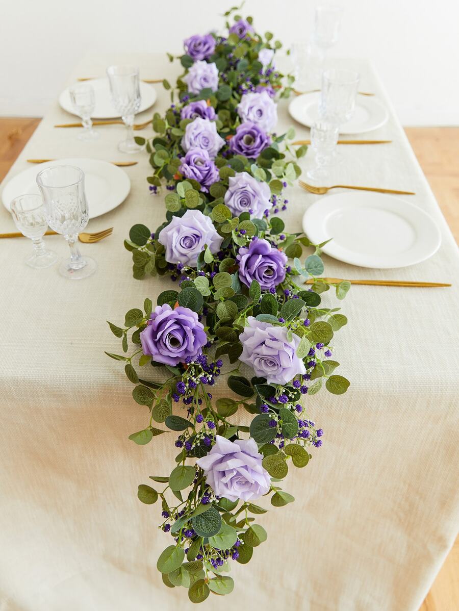 1pc 190cm Violet Silk Cloth Jasmine Vine For Home Decor, Wedding Decor, Table Centerpiece, Party Decoration, Holiday Decoration - Purple - View 1