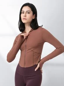 女式拉鍊合身連帽衫,帶拇指孔適用於瑜伽運動,長袖設計