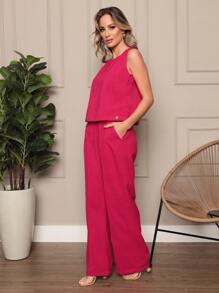 Women Two-piece Outfits - 玫紅色 - 查看 1