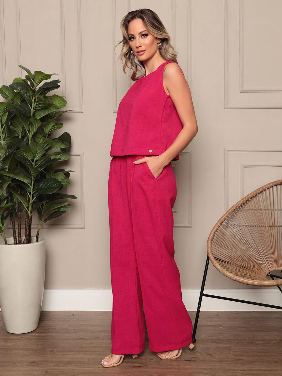 Women Two-piece Outfits - 玫紅色 - 查看 1