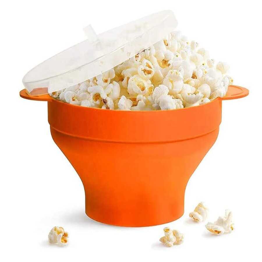 1入組可折疊微波爆米花製作器,帶蓋和爆米花處理容器,矽膠微波爆米花桶,適用於diy - 橘色 - 查看 1