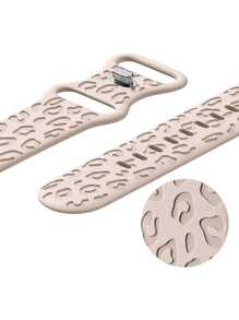 Leopard Floral Engraved Band Compatible With Apple Watch Band 49mm 45mm 44mm 42mm 41mm 40mm 38mm 46mm, Cheetah Waterproof Sport Silicone Wristbands Replacement Strap Compatible With IWatch Series 11 10 9 8 7 6 5 4 3 2 1 SE For Women - Beige - View 10