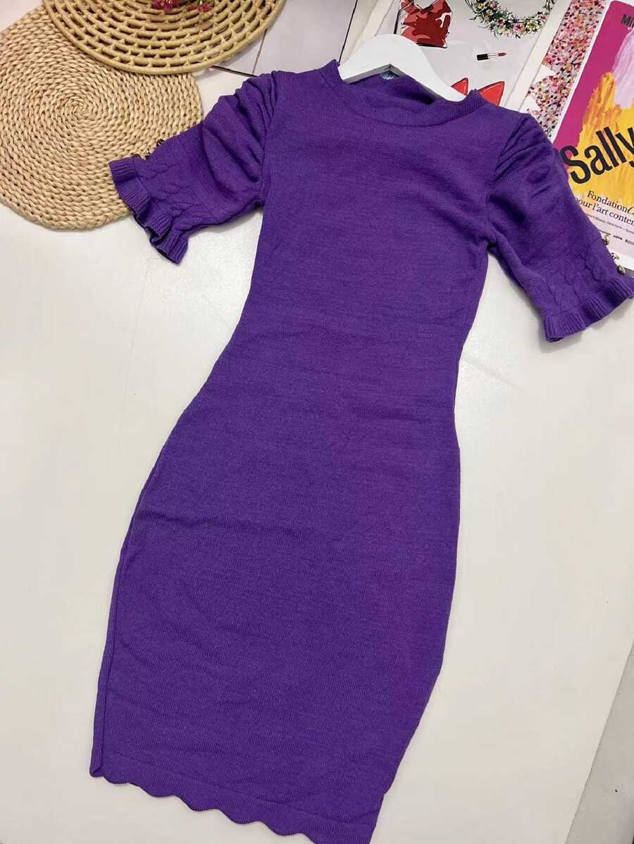 Women Sweater Dresses - 紫色 - 查看 1