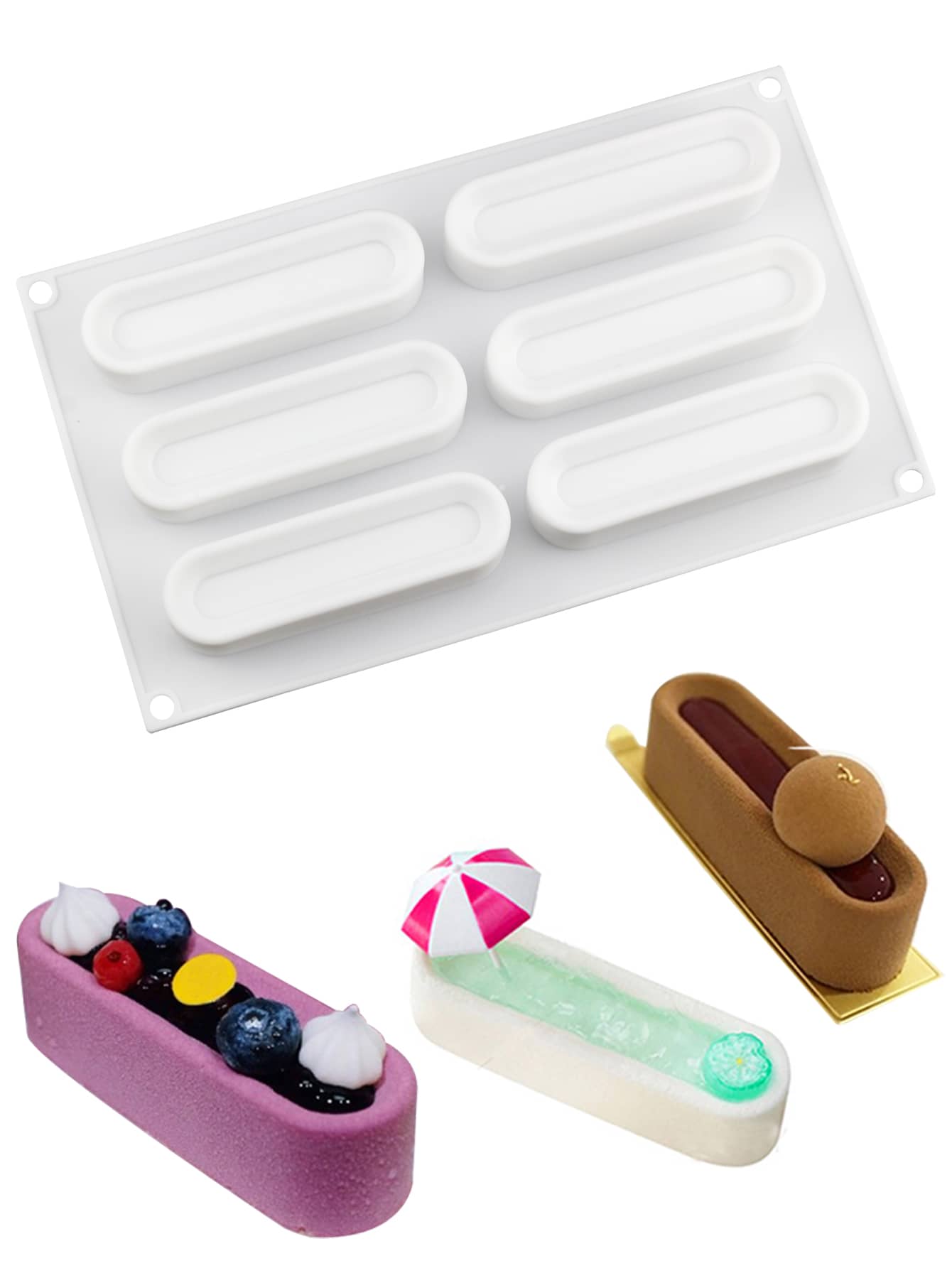 1pc Silicone Rectangular Cake Mold - 白色 - 查看 1