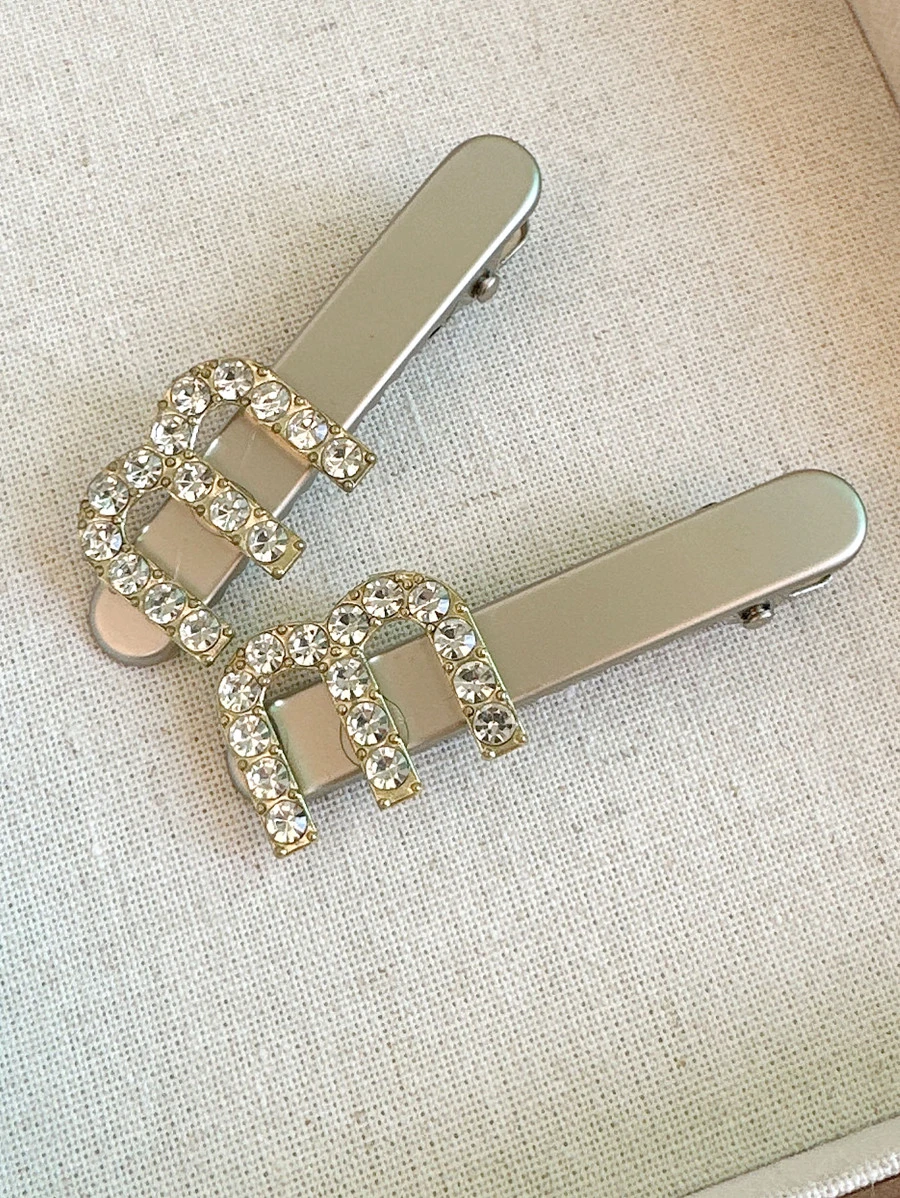 2pcs Women's Silver Rhinestone Letter M Simple Metal Hairpin With A Sense Of High-end - Multicolor - View 1
