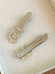 2pcs Women's Silver Rhinestone Letter M Simple Metal Hairpin With A Sense Of High-end - Multicolor - View 2