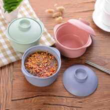 1pc Creative Anti-fall Instant Noodle Bowl With Lid, Tableware For Soup - Green - View 1