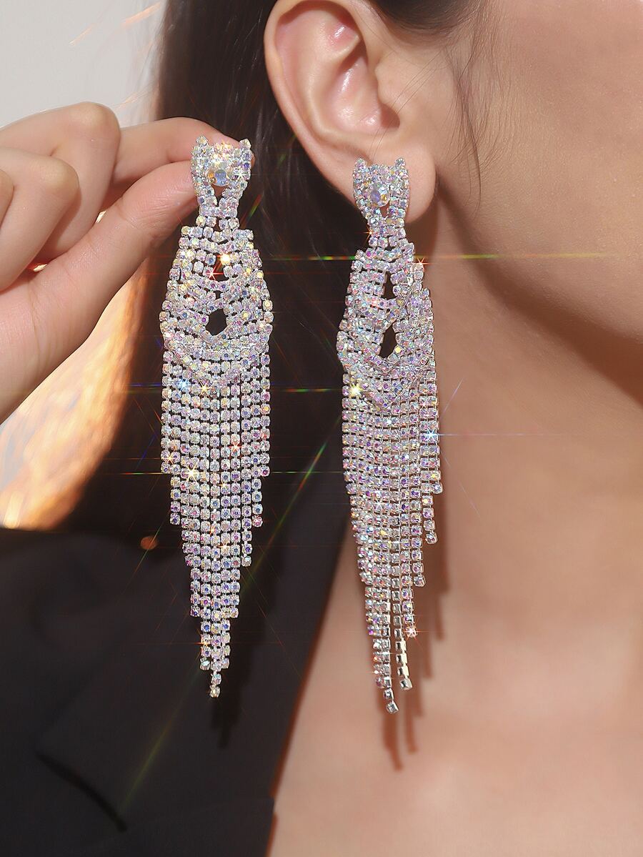 Tuyệt đẹp Gợi cảm Hộp đêm Pha lê Lủng lẳng Hoa tai Nghiên cứu Đối với phụ nữ 1 đôi - Bạc - Xem 1